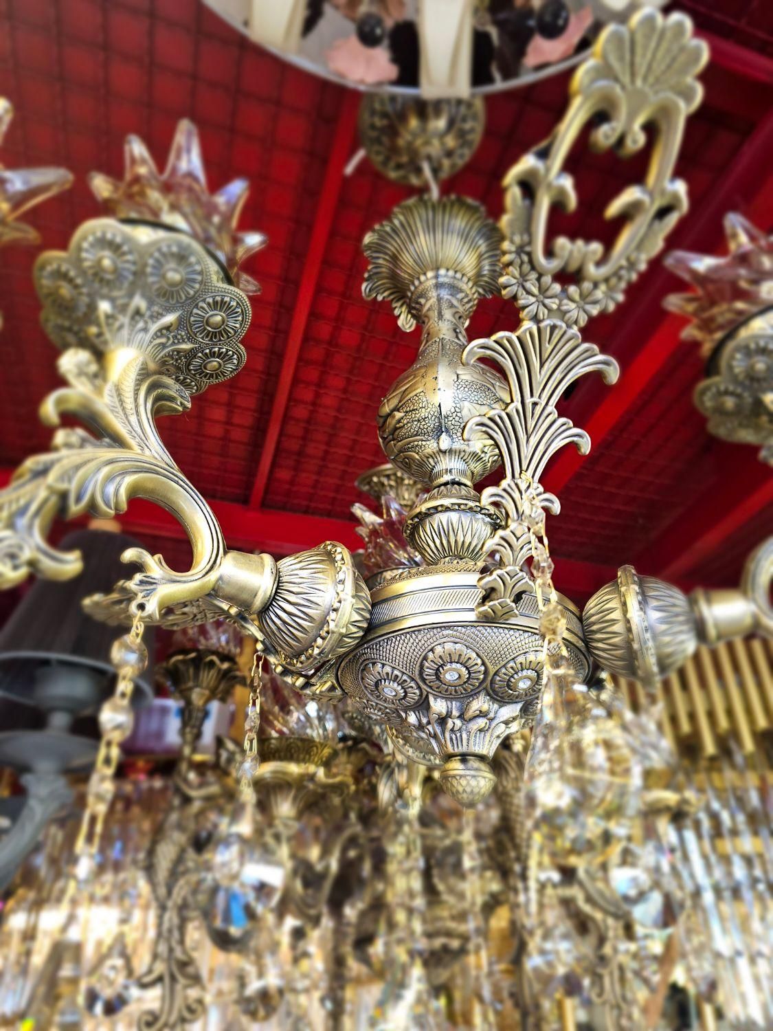 ۶شاخه برنزی باحباب وکرستال|لوستر و چراغ آویز|کرمان, |دیوار