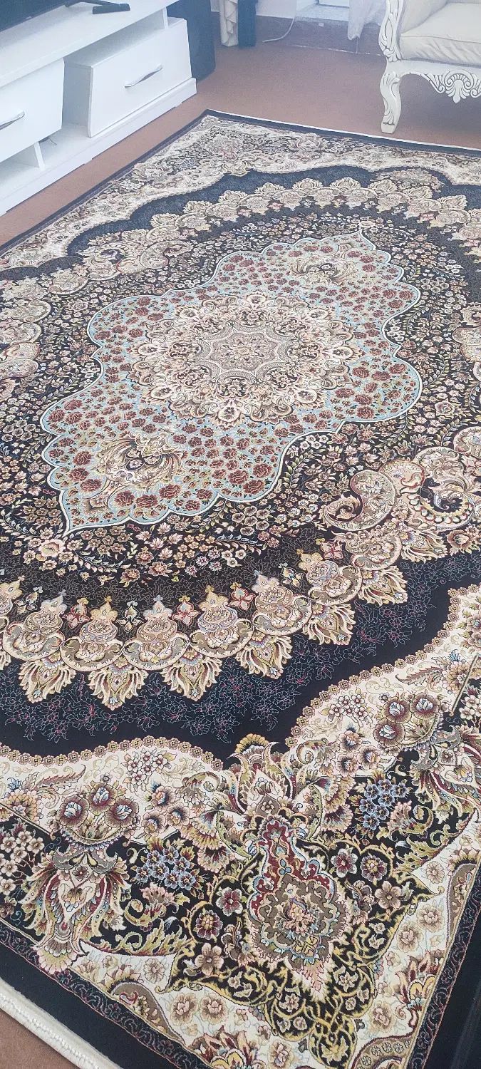 ۲ جفت فرش ۹ متری کاشان مدل ارکیده سرمه ای ۷۰۰ شانه|فرش|نقده, |دیوار