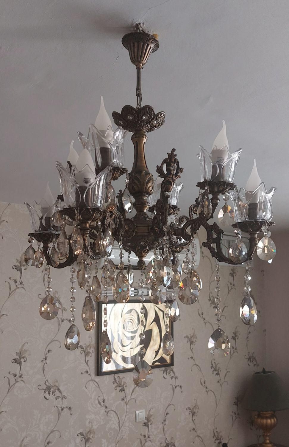 لوستر برنز ۴ شاخه دوتایی|لوستر و چراغ آویز|پردیس, فاز ۳|دیوار