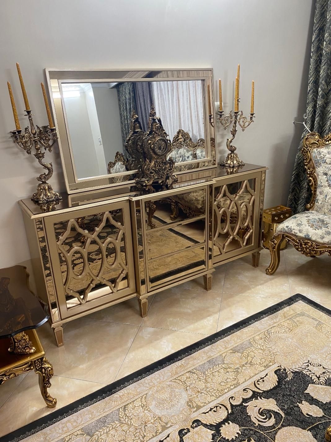 میزتیوی با شلف و باکس و اینه کنسول و ساعت اینه ای|بوفه، ویترین، کنسول|ری, دولت‌آباد|دیوار