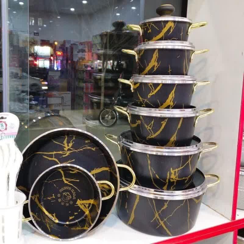 سرویس قابلمه مدل فروآنس 8تیکه طرح سنگ چدن با تابه|ظروف پختوپز|یزد, |دیوار