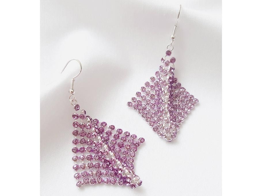 گوشواره آویز بلند نگینی یاسی|بدلیجات|بندرعباس, |دیوار