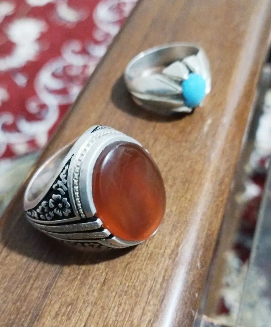 انگشتر فیروزه نیشابور عجمی و عقیق سرخ یمن|جواهرات|سیرجان, |دیوار