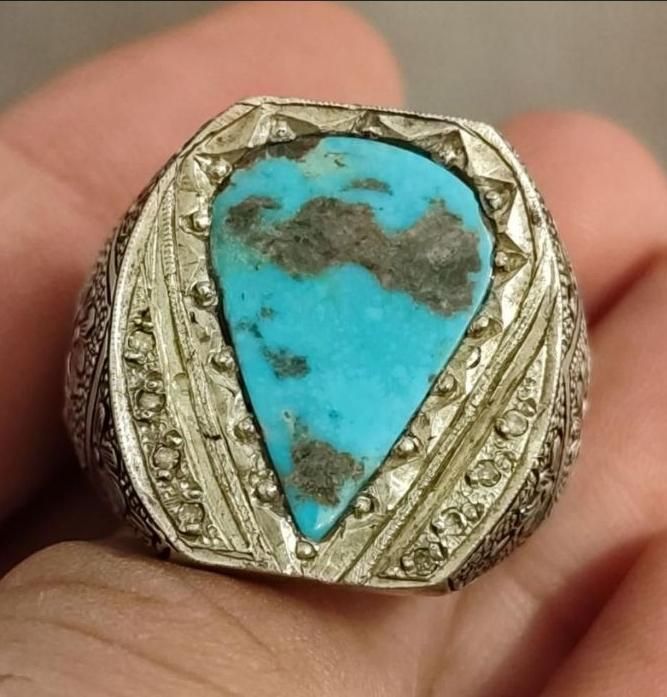 انگشتر نقره دست ساز قلمزنی استاد مسافر فیروزه|بدلیجات|تهران, نیروی هوایی (پیروزی)|دیوار