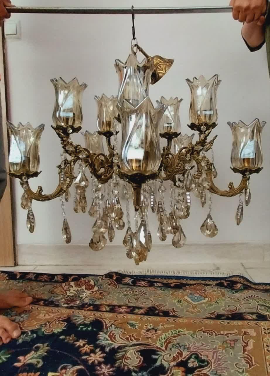 دو عدد لوستر برنزی سایز بزرگ شاخه بزرگ ده شع|لوستر و چراغ آویز|همدان, |دیوار