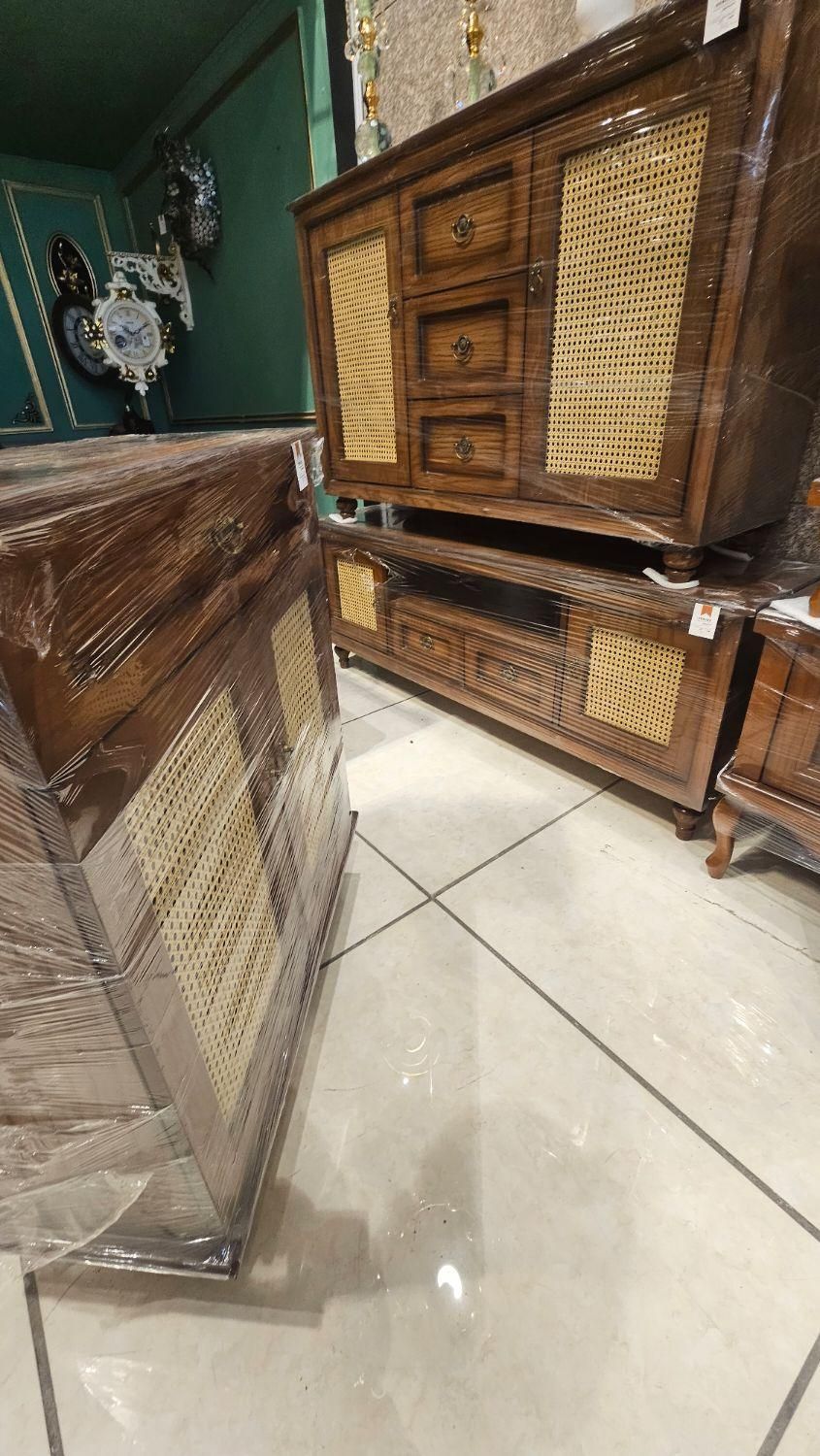 کنسول حصیری تمام چوب سرویس چوب میزتی وی|بوفه، ویترین، کنسول|مشهد, توس (بلوار توس)|دیوار