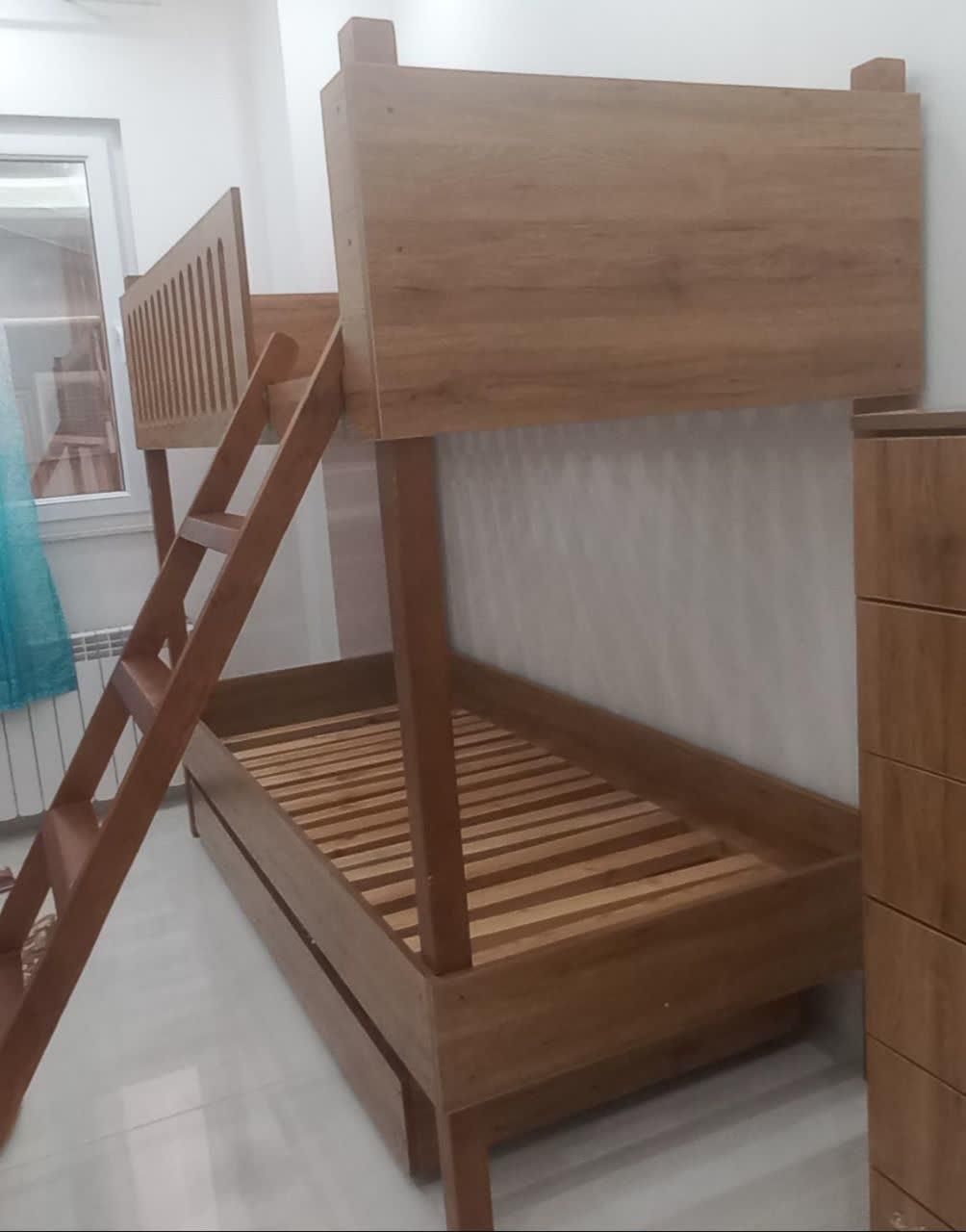 تخت دوطبقه چوب و ام دی اف|تخت و سرویس خواب|فومن, |دیوار