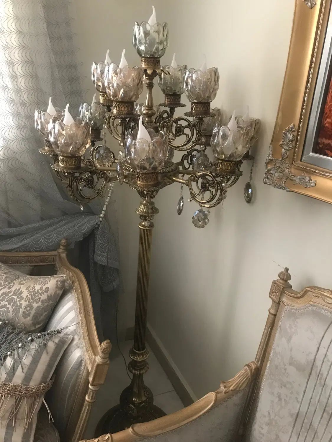 کنار سالنی برنز ۱۳شاخه|لوستر و چراغ آویز|تهران, مینابی|دیوار