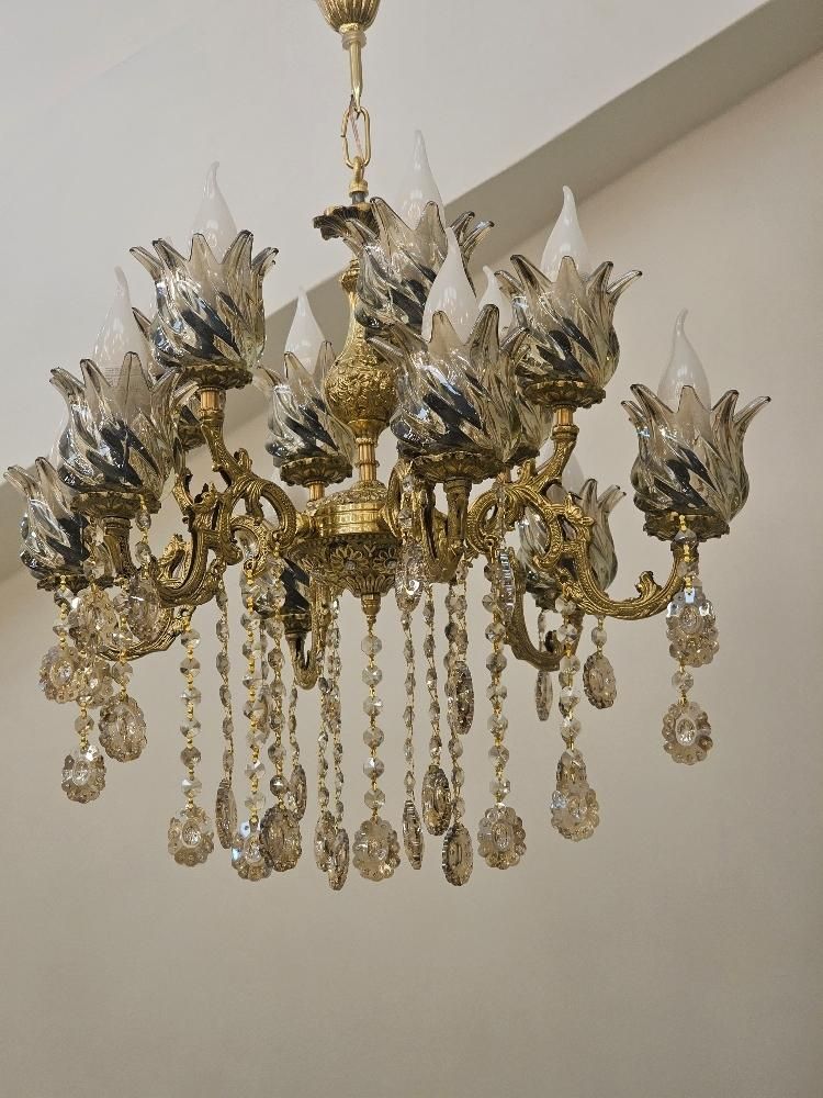 لوستر تمام برنز ۱۲ شعله برنز عاشری شعبه اشراق|لوستر و چراغ آویز|زنجان, |دیوار