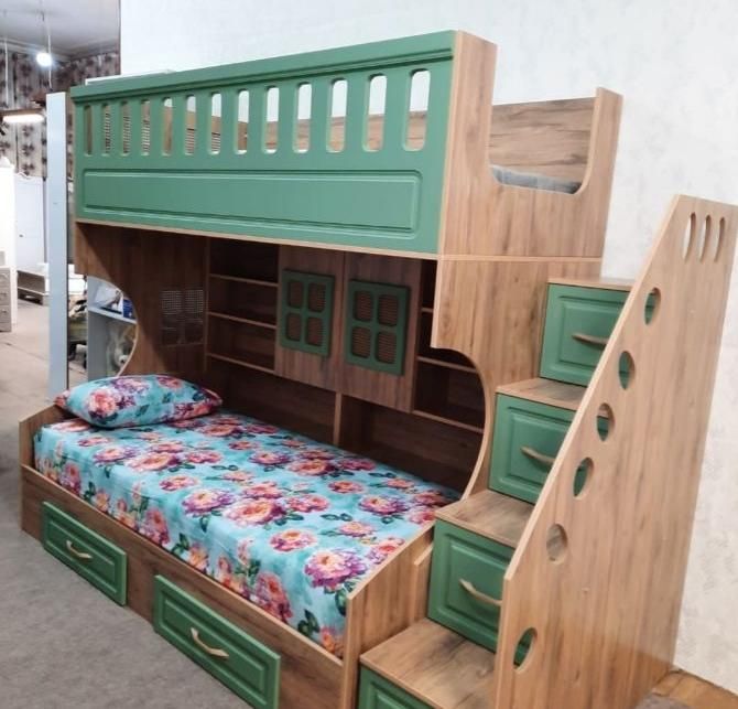 تخت خواب نوجوان تختخواب دوطبقه و کمجا آرکا چوب|تخت و سرویس خواب|کرمانشاه, |دیوار