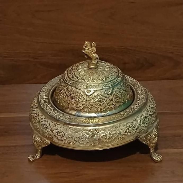 خاویارخوری برنجی قدیمی قلم کاری دست پر نقش|کلکسیون اشیاء عتیقه|تهران, آجودانیه|دیوار