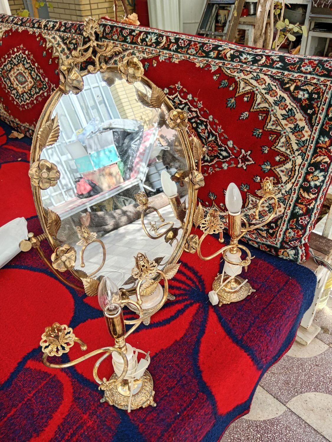 اینه شمعدان برنجی و سنگی|کلکسیون اشیاء عتیقه|شیراز, لاله|دیوار