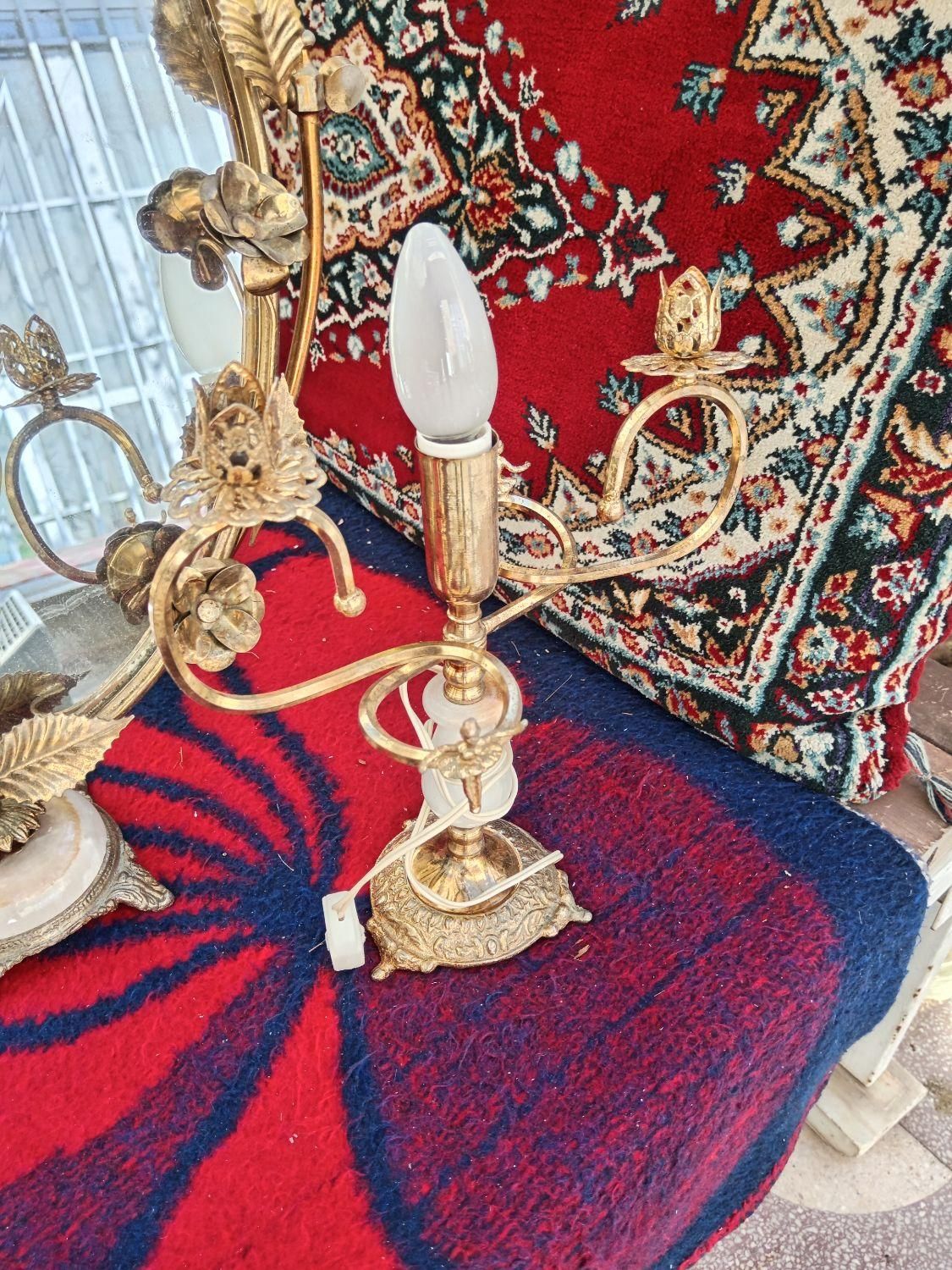 اینه شمعدان برنجی و سنگی|کلکسیون اشیاء عتیقه|شیراز, لاله|دیوار