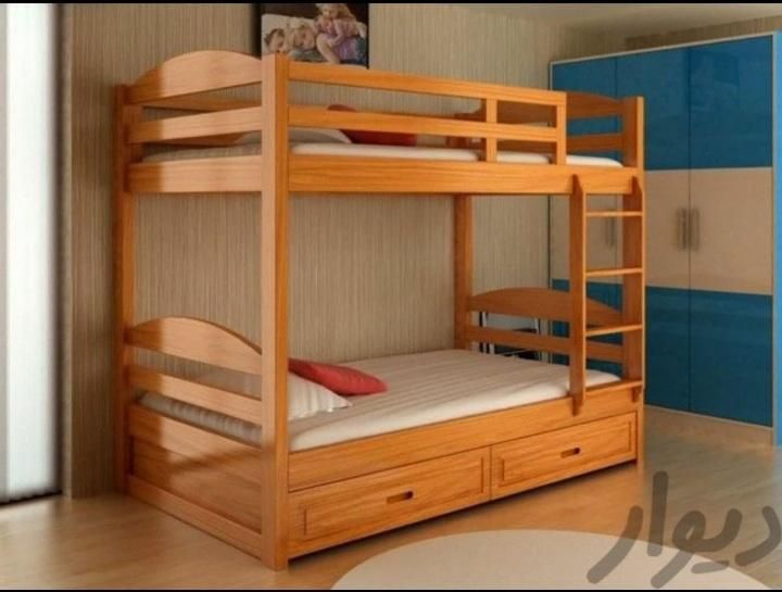 تخت خواب ۲طبقه تمام چوب|تخت و سرویس خواب|تهران, بوستان سرخه حصار|دیوار