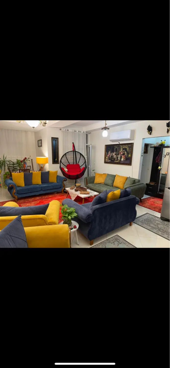 مبلمان۷ نفره چوب  سرمه ای زرد در حدنو  شیک و زیبا|مبلمان خانگی و میز عسلی|کرج, گوهردشت|دیوار