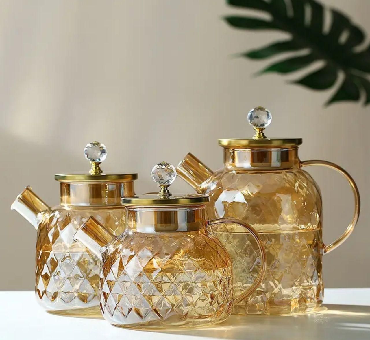 قوری پیرکس شامپاینی شعله مستقیم درب الماس دار|قوری، کتری، قهوهساز دستی|مشهد, رضاییه|دیوار