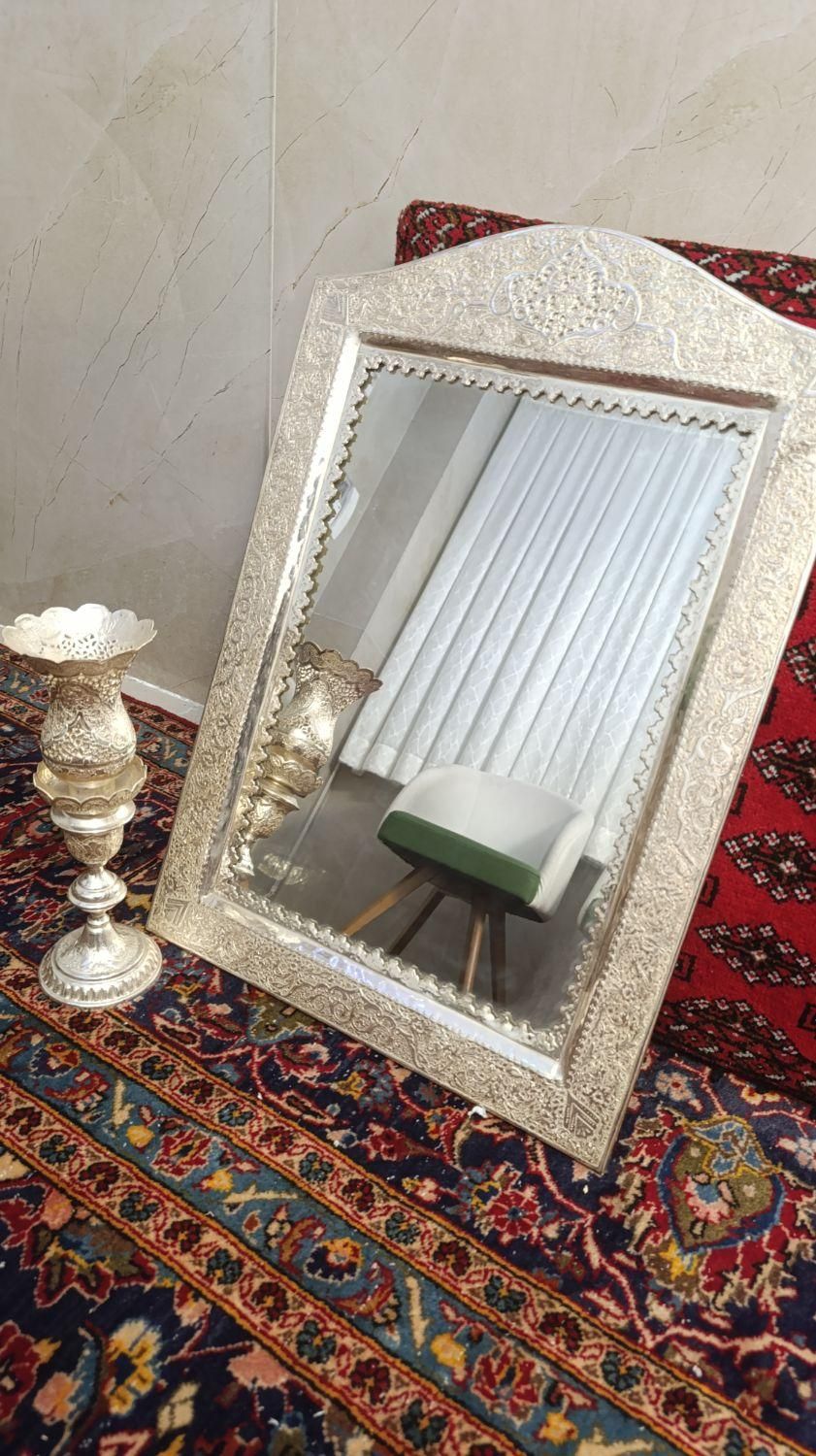 آیینه شمعدان برنج ابکاری نقره|آینه|پردیس, فاز ۱|دیوار