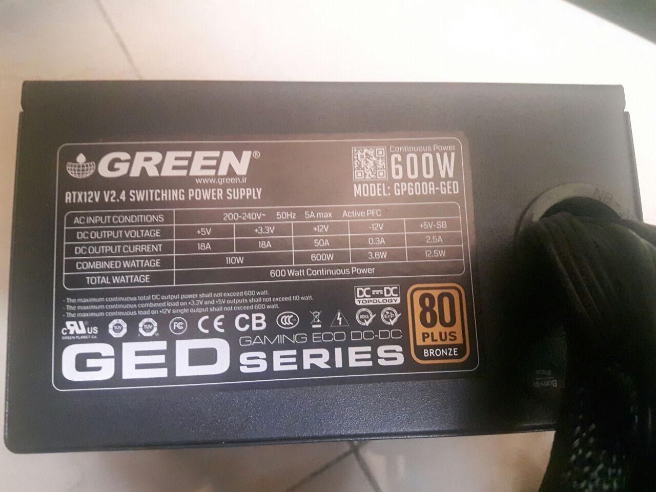 پاور گرین GP600A-GED 80 Plus Bronze توان 600 وات|قطعات و لوازم جانبی رایانه|تهران, شاهین|دیوار
