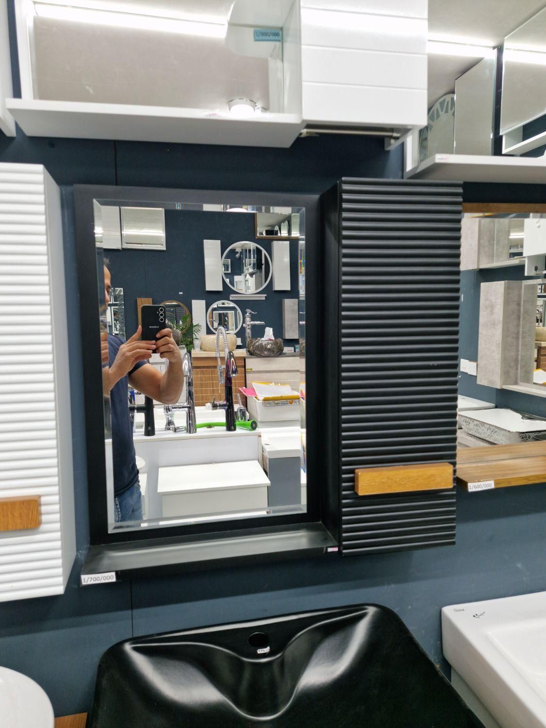 آینه باکس جا حوله مخفی مشکی بلوط60×60 tolidi|آینه|رودهن, |دیوار