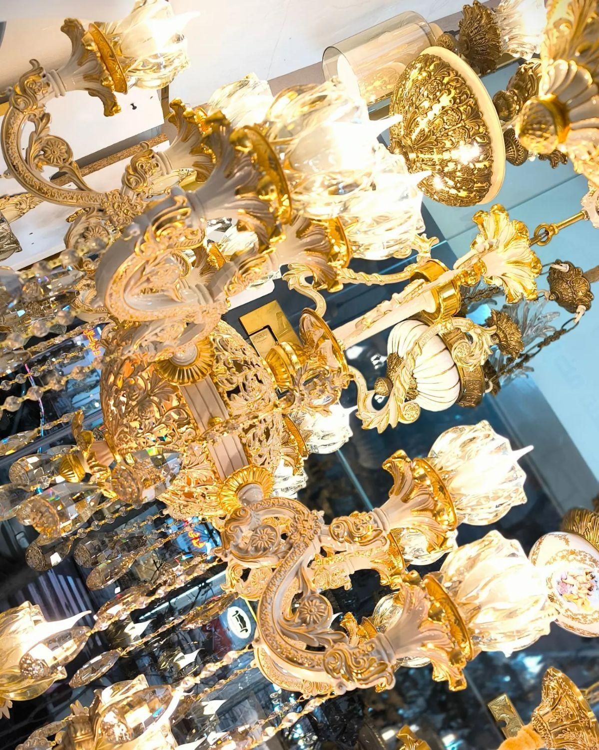 لوستر میخک بزرگ 6شاخه 15 لامپه طلاکوب ۲توری ۲طبقه|لوستر و چراغ آویز|تبریز, |دیوار