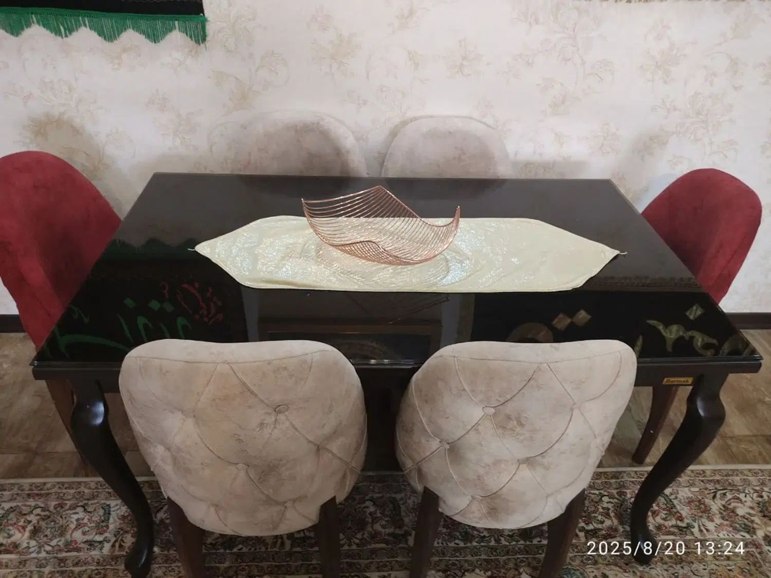 میزنهارخوری۶نفره چوبی باصندلی چستر پارچه مازراتی|میز و صندلی غذاخوری|تهران, نیروی هوایی (پیروزی)|دیوار