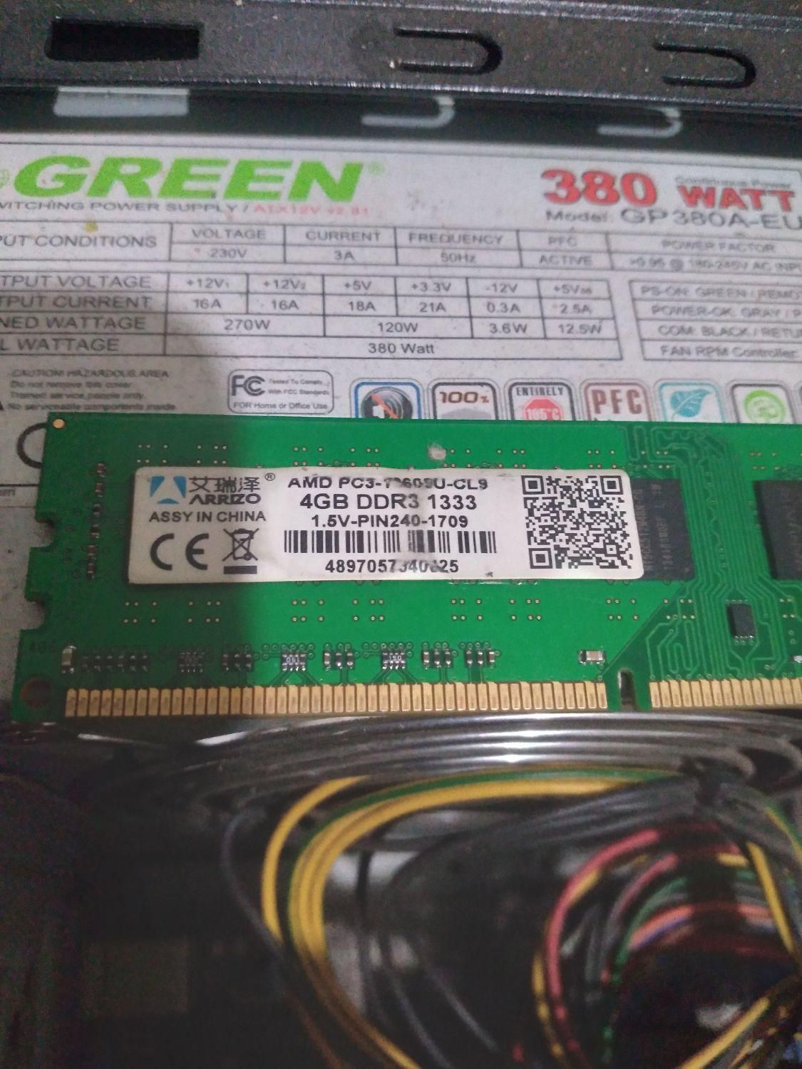 پاور ۳۸۰ گرین  رم ۴ ddr3 و cpu A6قاب کیس گرین|قطعات و لوازم جانبی رایانه|کرج, خرمدشت|دیوار