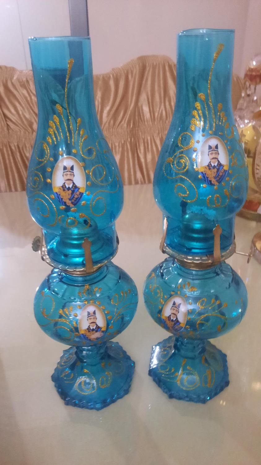 چراغ لاله تزیینی شاه عباسی یک جفت آبی|صنایع دستی و سایر لوازم تزئینی|تهران, جنت‌آباد جنوبی|دیوار