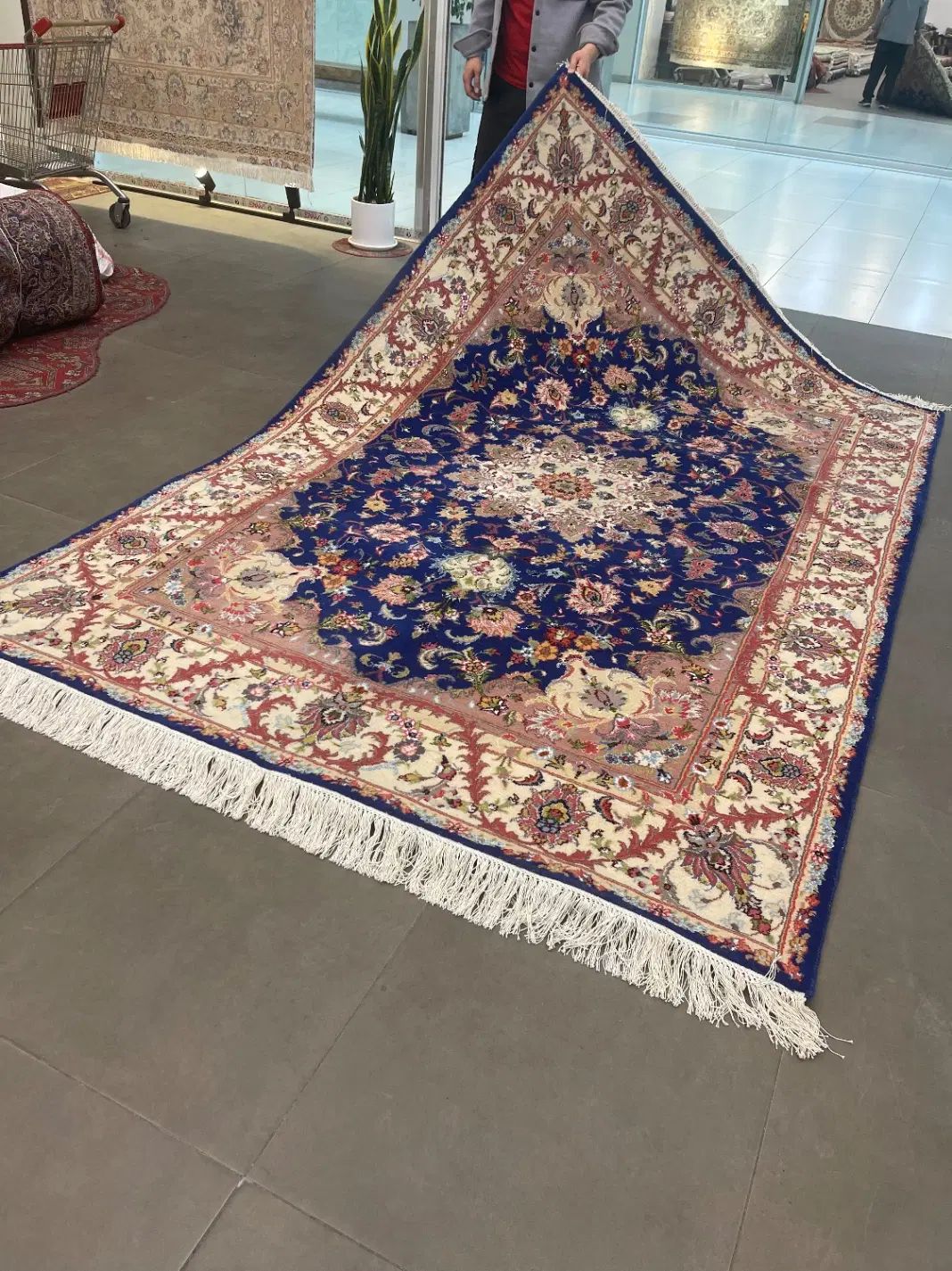 فرش دستباف ابی کاربنی گل ابریشم (بساک کرج هستیم )|فرش|تهران, گلستان (شهرک راه آهن)|دیوار