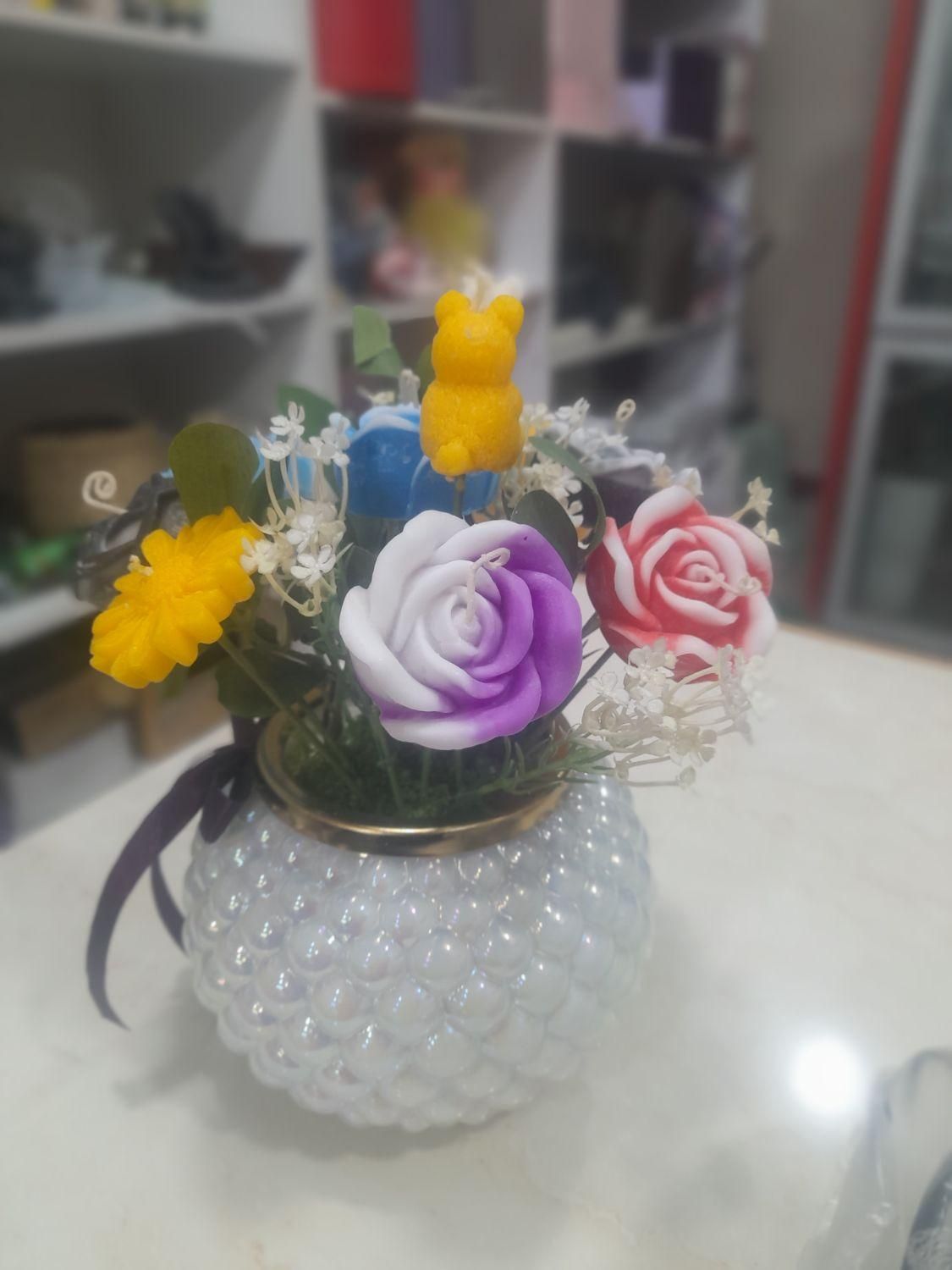 دسته گل شمعی دررنگهای مختلف|گل مصنوعی|داراب, |دیوار