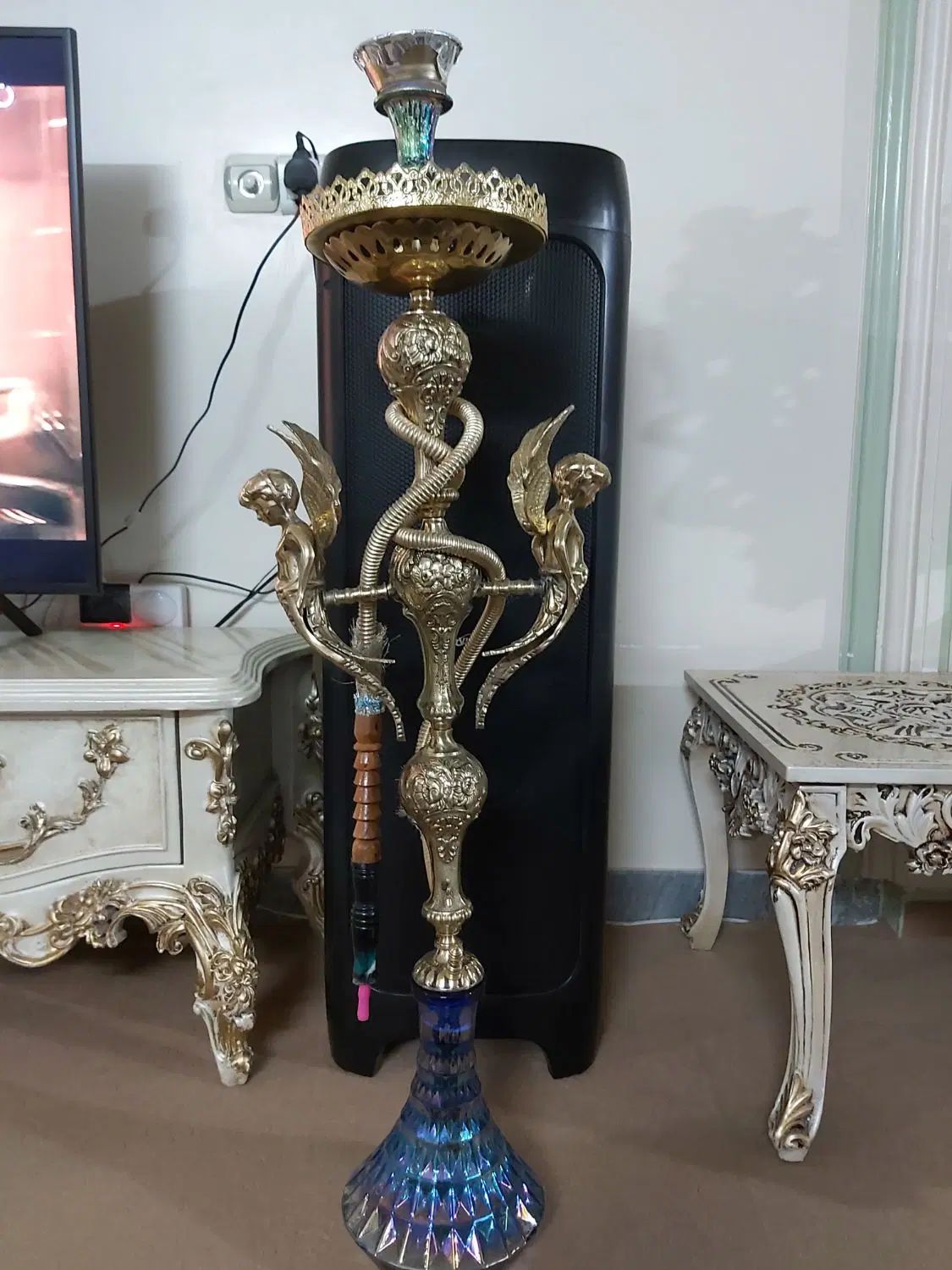 قلیان سلطنتی تنه دوفرشته برنجی|کلکسیون و سرگرمی|گلستان (تهران), |دیوار