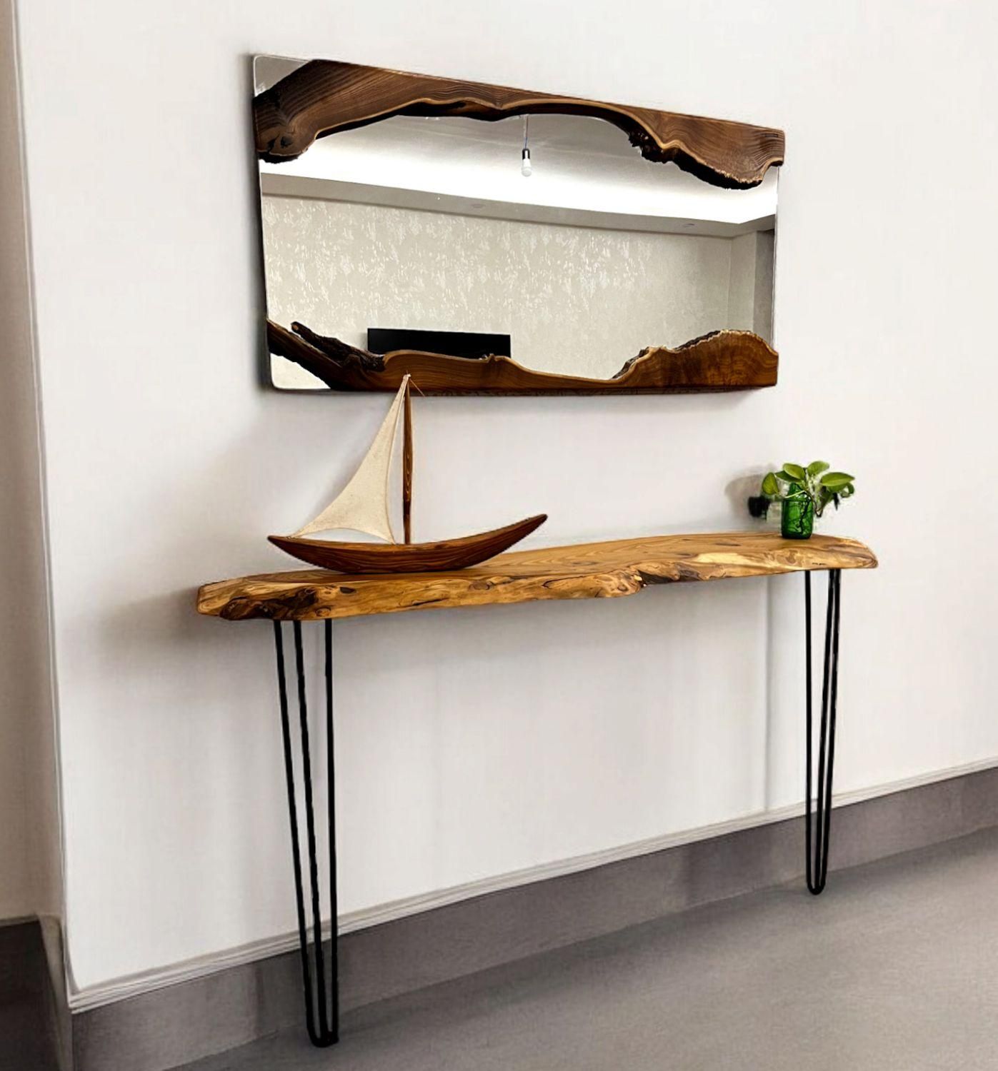 آینه کنسول روستیک چوب طبیعی|مبلمان خانگی و میز عسلی|رشت, شهرک صنعتی|دیوار