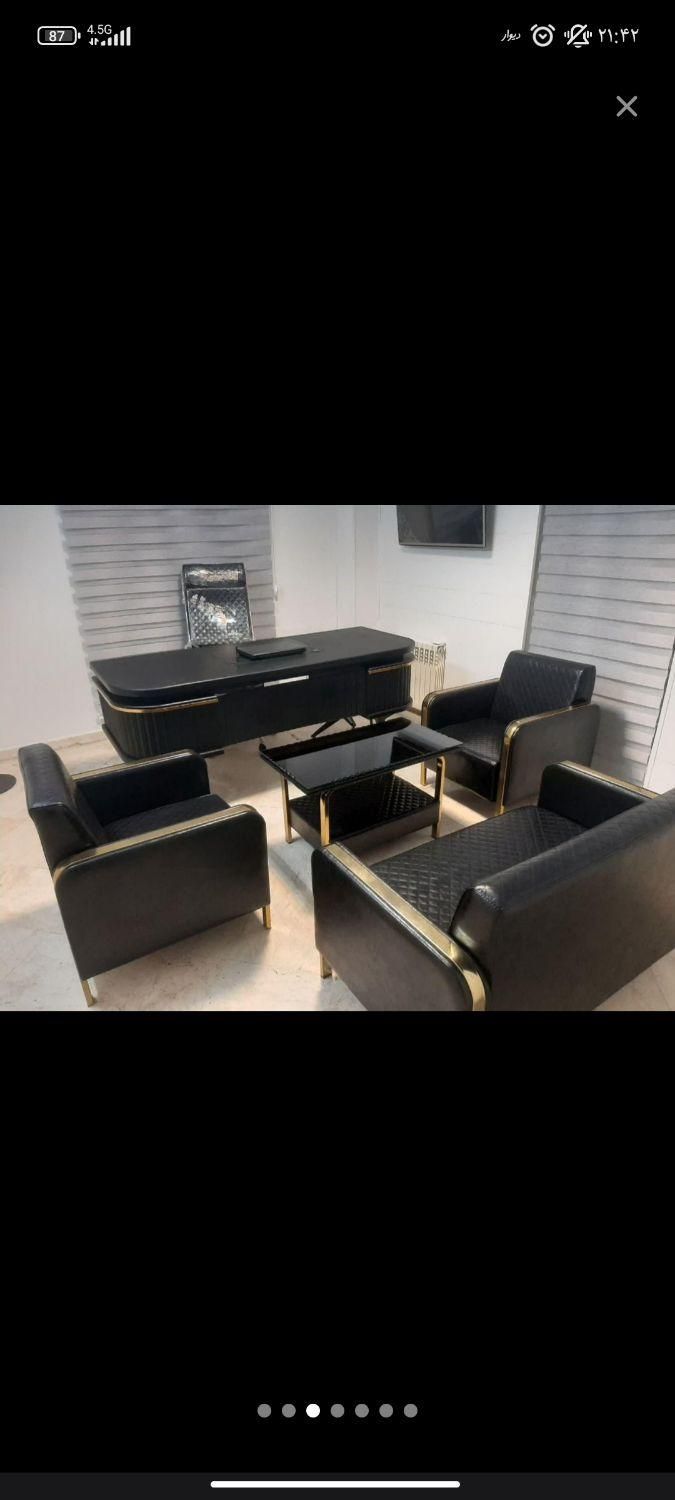 مبلمان اداری دسته طلایی چرم پارچه|دفتر کار|آبعلی, |دیوار