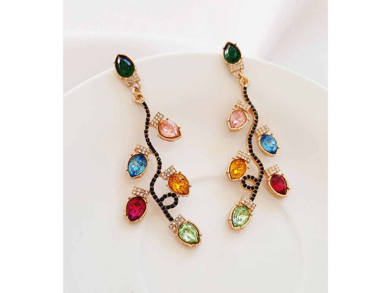 گوشواره آویز بلند نگینی چند رنگ|بدلیجات|کرمان, |دیوار