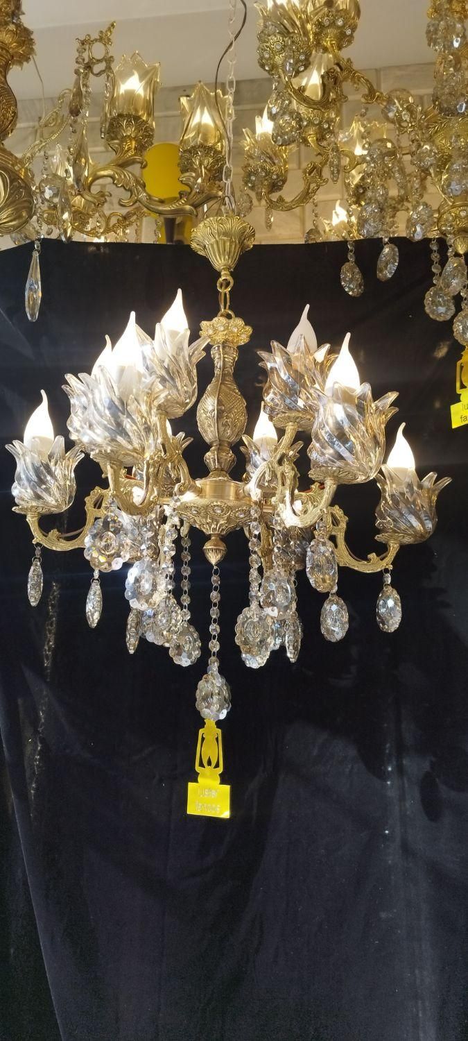 لوستر 6 شاخه 12 شعله برنجی (برنز)|لوستر و چراغ آویز|بروجرد, |دیوار