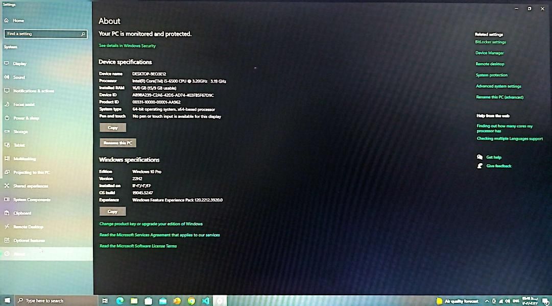 کامپیوتر و مانیتور hp core i5 نسل6|رایانه رومیزی|گرمی, |دیوار