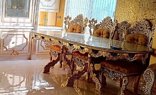 میز دوازده نفره لاکچری منبت کاری ورق طلا|میز و صندلی غذاخوری|رشت, بلوار گیلان|دیوار