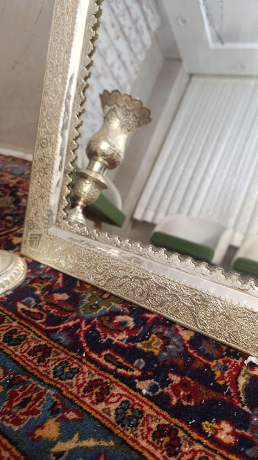 آیینه شمعدان برنج ابکاری نقره|آینه|پردیس, فاز ۱|دیوار