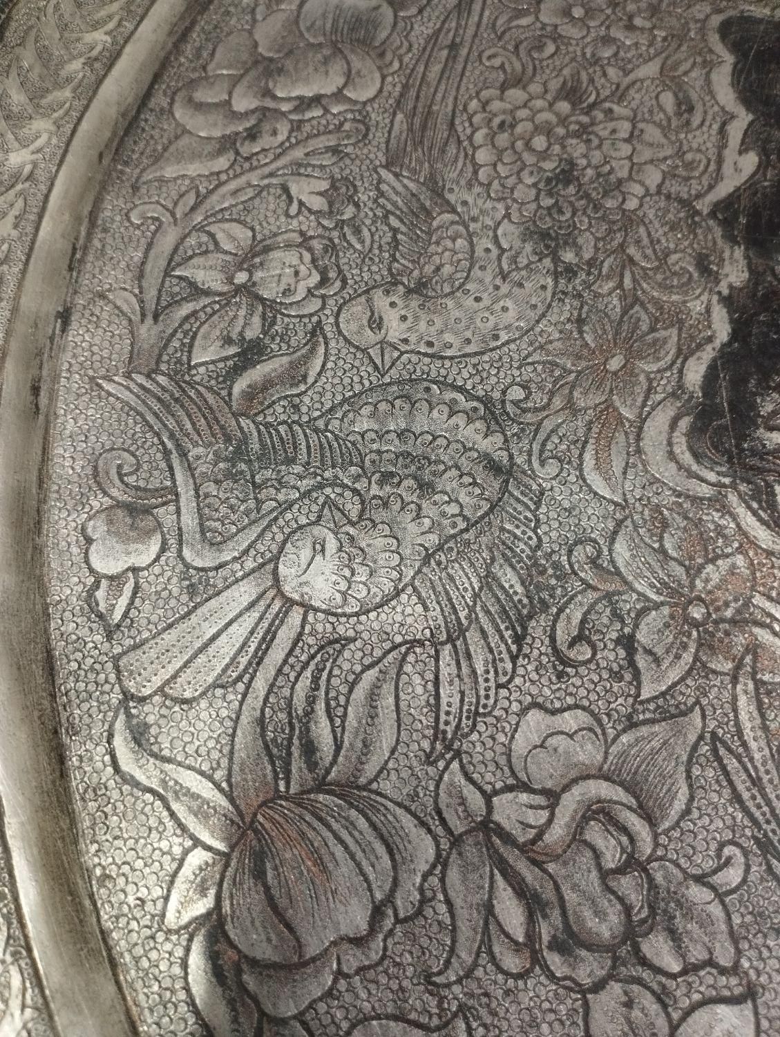 سینی مسی قدیمی قلمزنی شده|کلکسیون اشیاء عتیقه|مبارکه, |دیوار