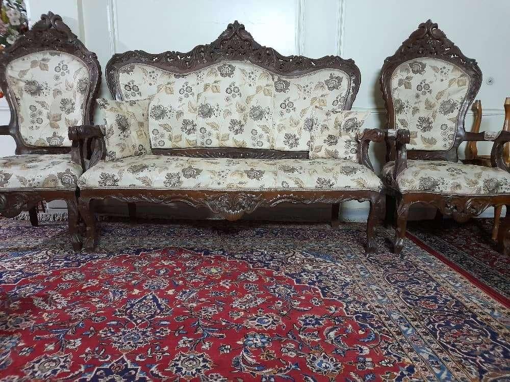 مبلمان استیل ۹نفره چوب گردو دست ساز سلطنتی|مبلمان خانگی و میز عسلی|اصفهان, فرهنگیان|دیوار
