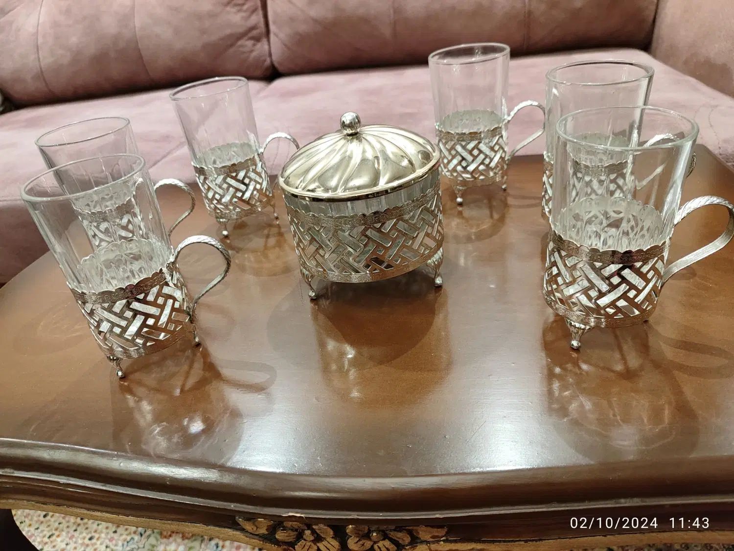 انگاره سیلور چایخوری با استکانهای فرانسه اصل|ظروف سرو و پذیرایی|تهران, هروی|دیوار