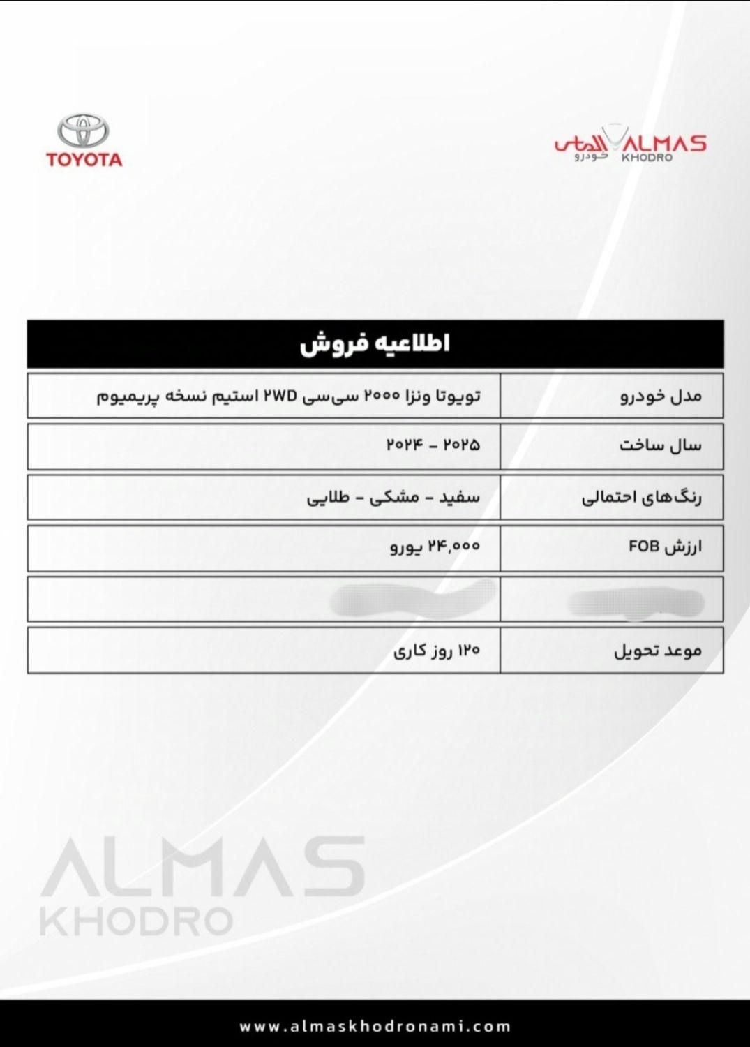 حواله جانبازان تویوتا ونزا، مدل ۲۰۲۴|خودرو سواری و وانت|تهران, الهیه|دیوار