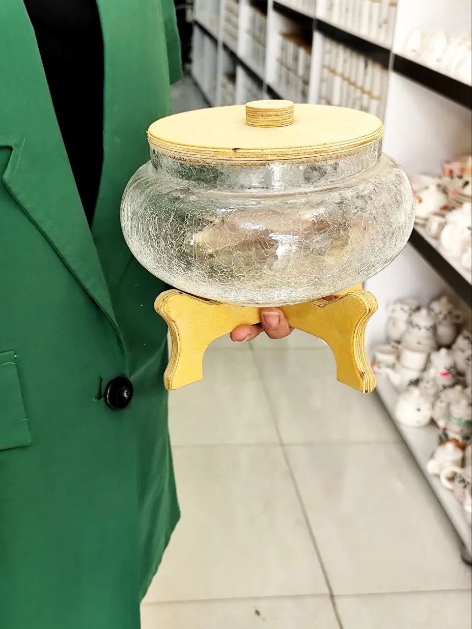 میوه شیرینی شکلات آجیل خوری شیشه ای آبگز پایه چوبی|ظروف سرو و پذیرایی|مشهد, توس (بلوار توس)|دیوار