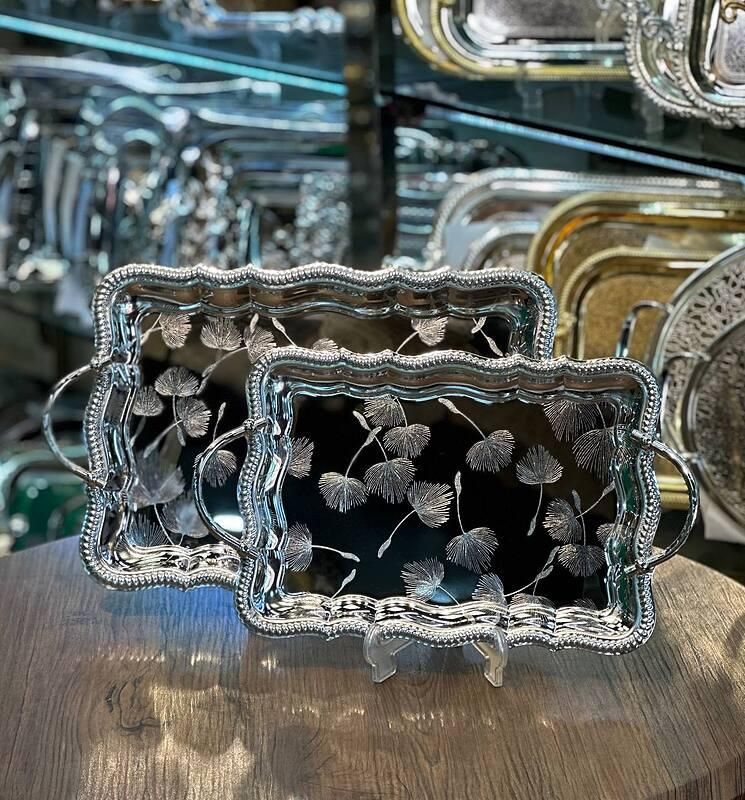 سینی دسته طلایی 24 ماهه گارانتی تعویض سینی دوتایی|ظروف سرو و پذیرایی|یزد, |دیوار