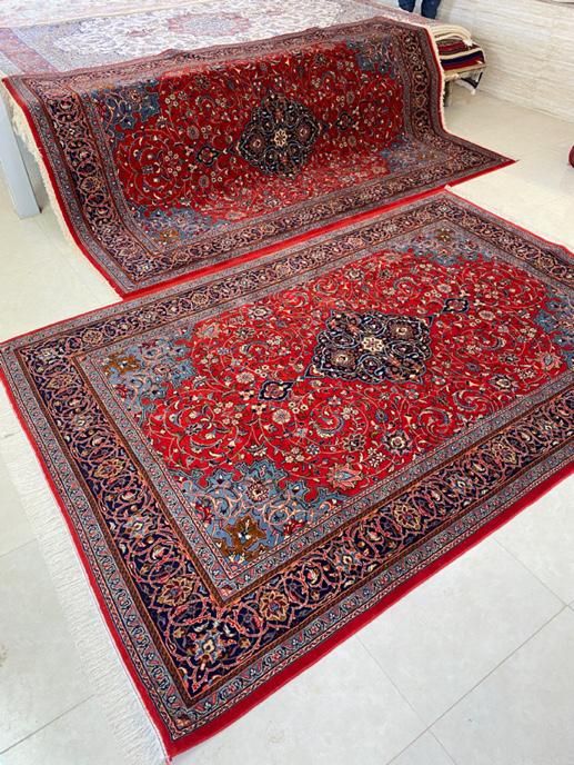 جفت ۶ متری دلیجان زمینه مسی رنگ درحدنو|فرش|همدان, |دیوار