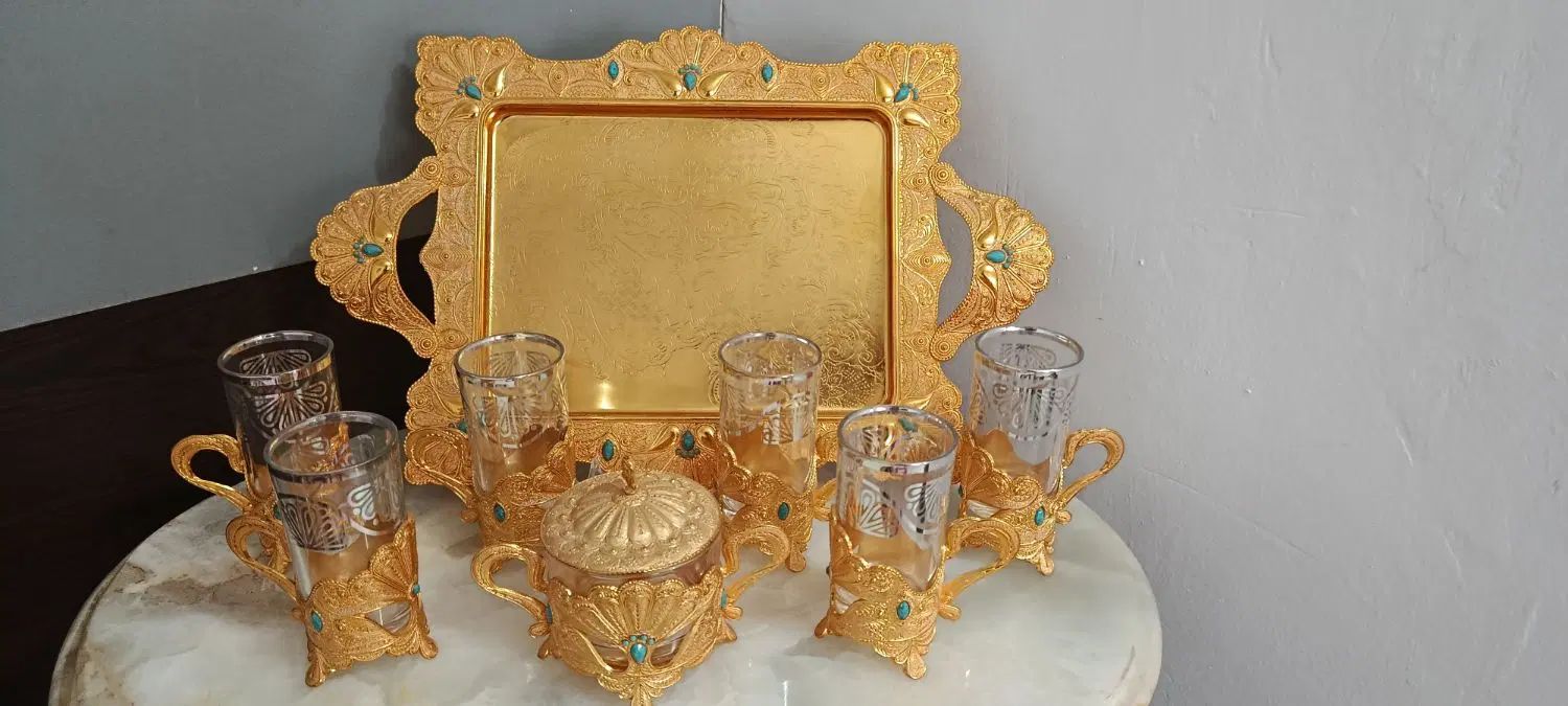 سرویس چای خوری فلزی طلای رنگ ثابت|ظروف سرو و پذیرایی|مشهد, توس فردوسی|دیوار