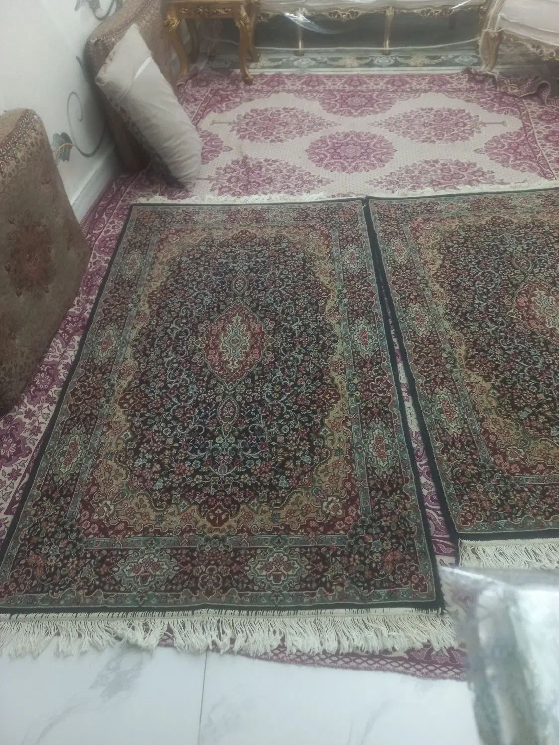 یک جفت فرش مهشبنی زمینه سرمهای|فرش|تهران, بریانک|دیوار