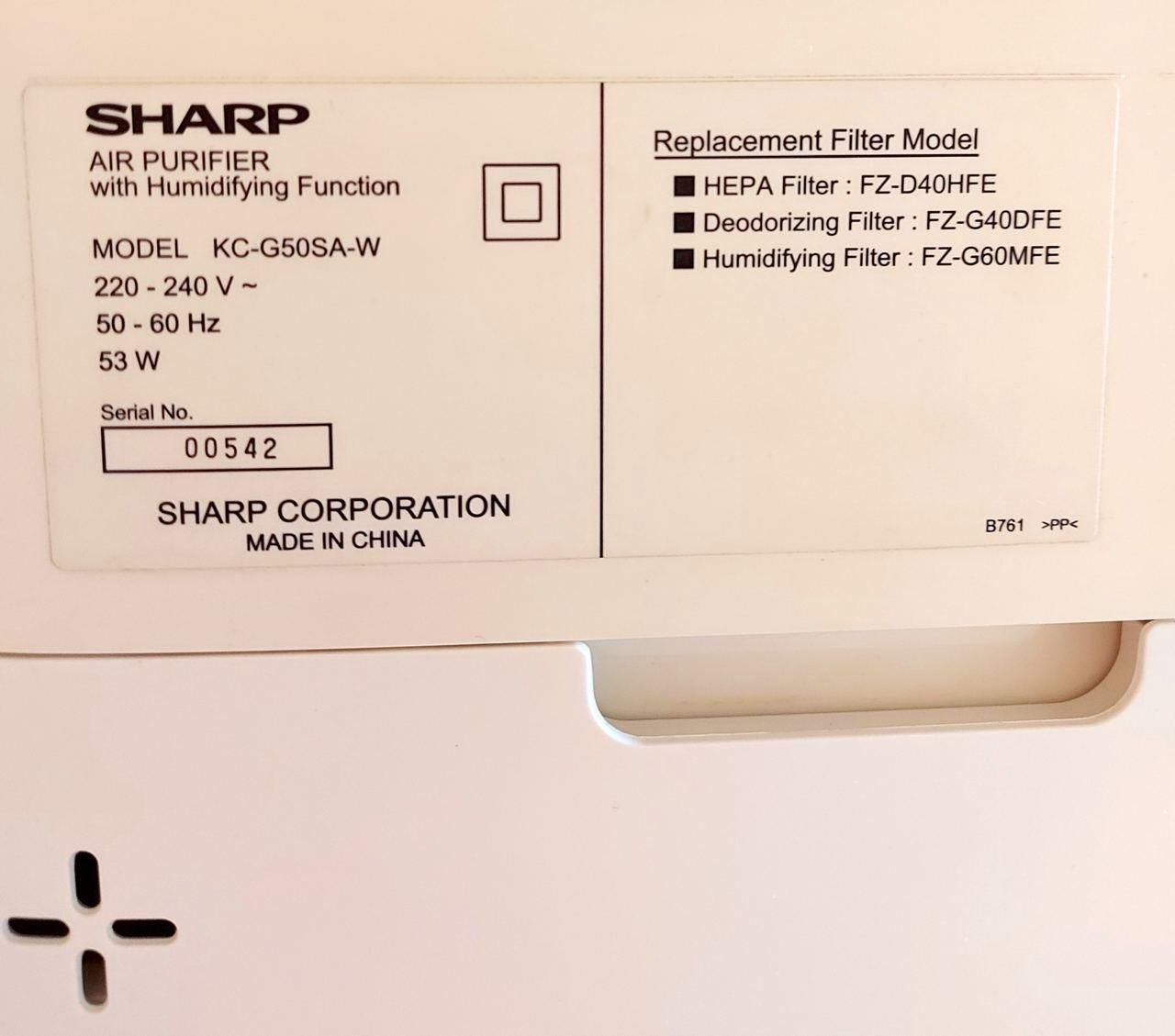 دستگاه تصفیه هوای SHARP - مدل KC-G50SA-W|پنکه و تصفیه‌کنندهٔ هوا|کرج, عظیمیه|دیوار