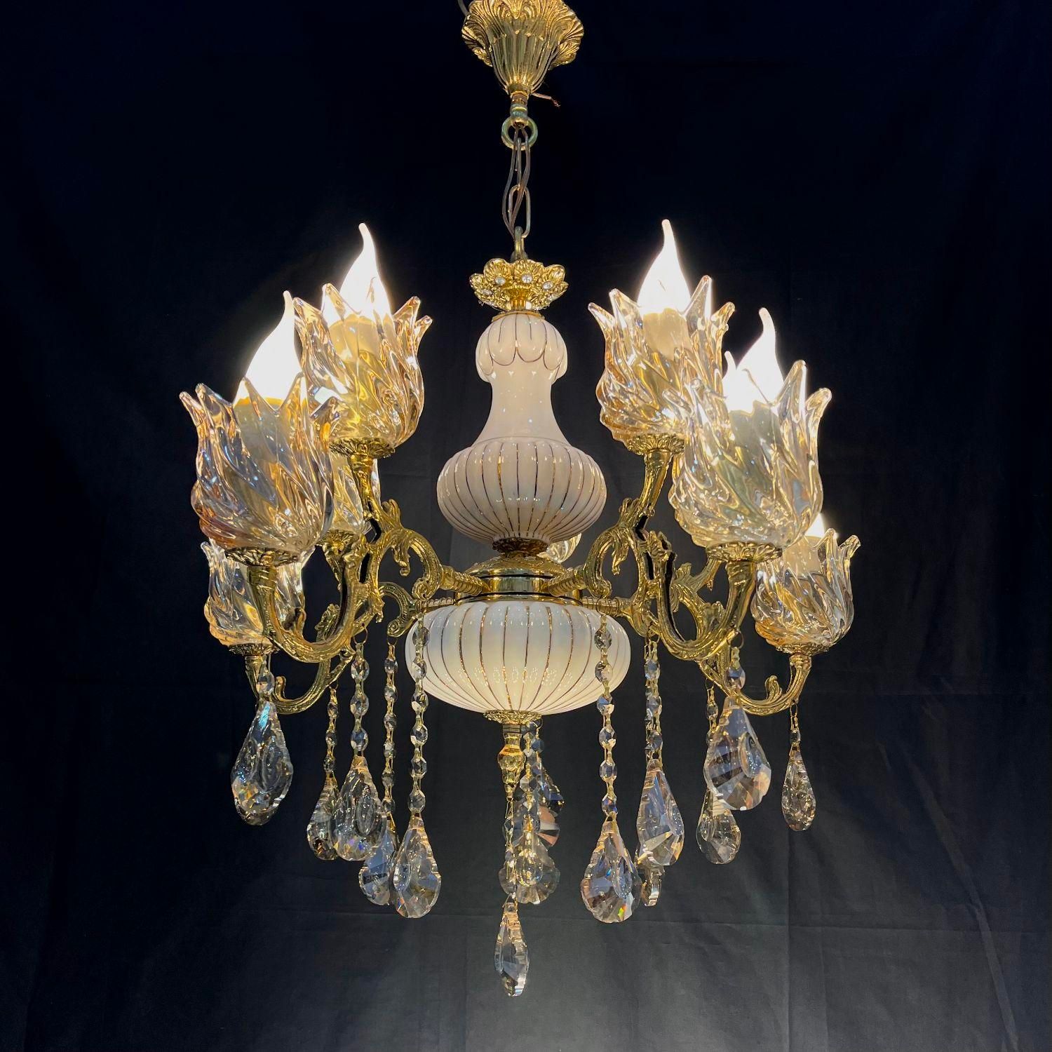 لوستر اسکای هودن سرامیکی برنجی۴+۲+۱+۱ سرپیچe3we|لوستر و چراغ آویز|تهران, نعمت‌آباد|دیوار