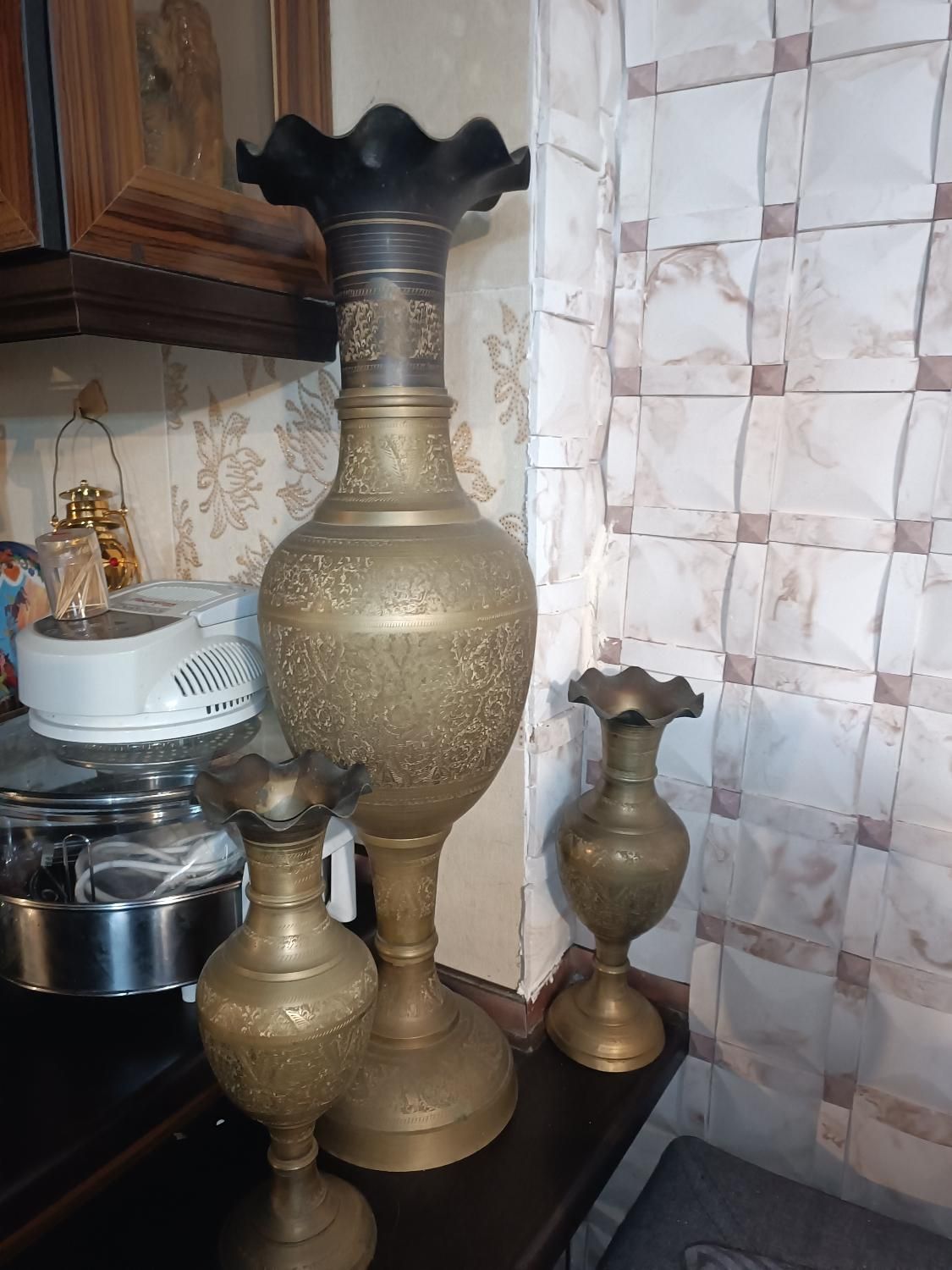 گلدون برنجی چهار تیکه|صنایع دستی و سایر لوازم تزئینی|نوشهر, |دیوار