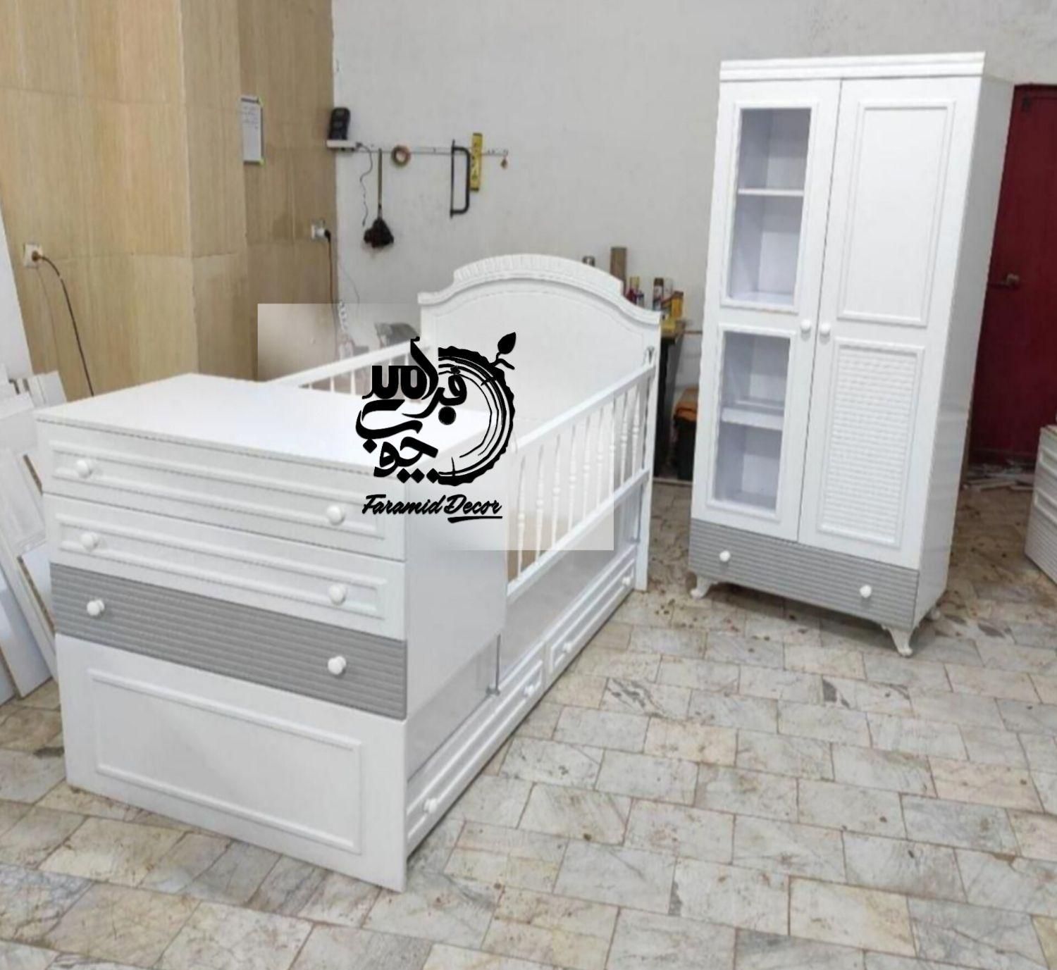 سرویس تخت خواب نوزادنوجوان *۲منظوره باطراحی جدید*|تخت و سرویس خواب|رشت, استقامت 2|دیوار
